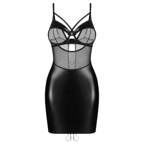 Obsessive Dominna - lakleren jurkje - transparante inzet - zwart - L/XL