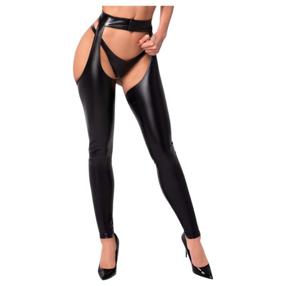 Noir - glanzende openkousen - chaps stijl - zwart - M