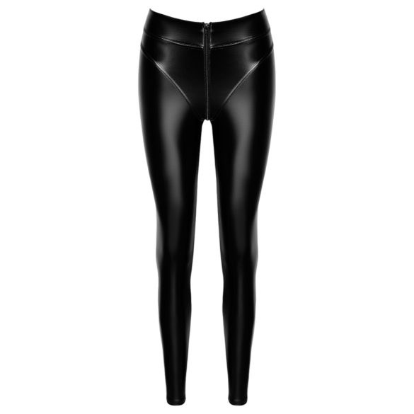 Noir - lange wetlook broek - zwart