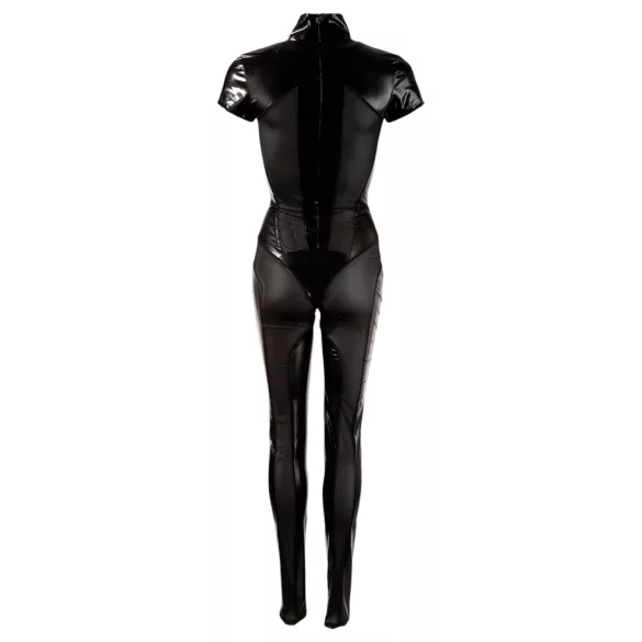 Cottelli - glanzende korte mouwen catsuit (zwart) - S