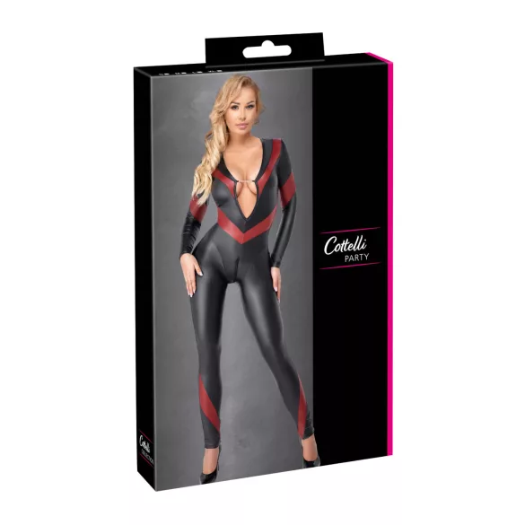 Cottelli - catsuit met rits - lederlook - zwart - M