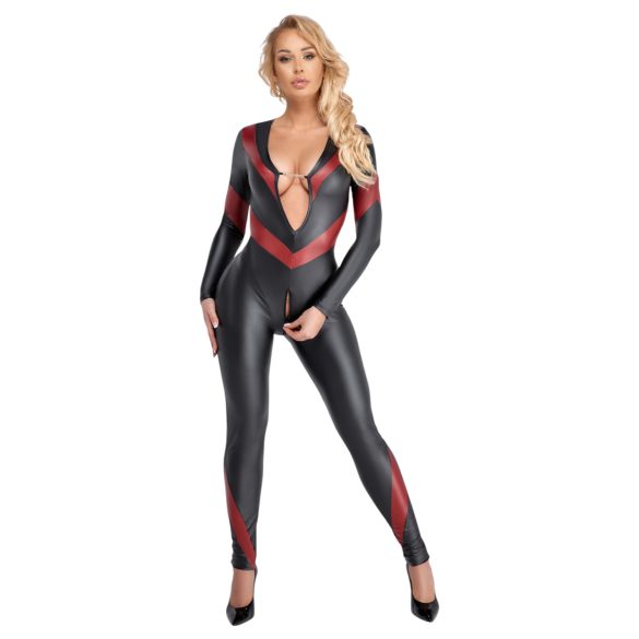 Cottelli - catsuit met rits - lederlook - zwart - L