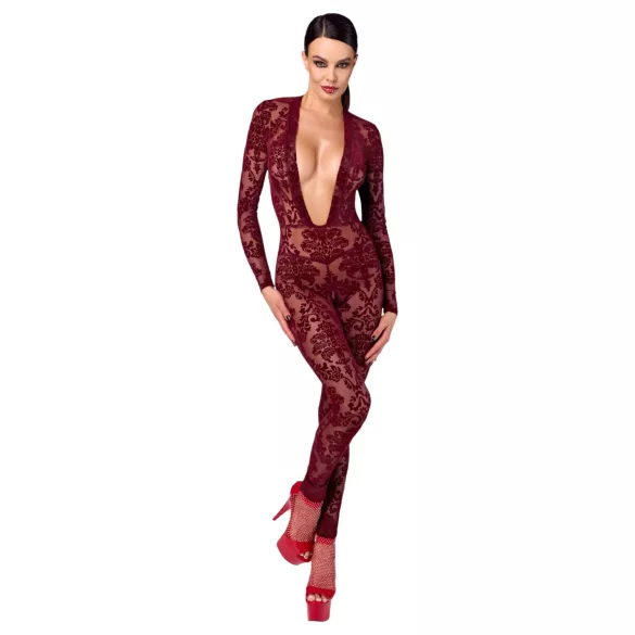 Noir Kink Royal - bodystocking - transparant - rood - M