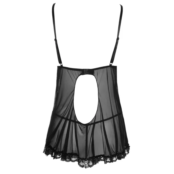 Cottelli - babydoll lingerie - transparant met ruches - zwart