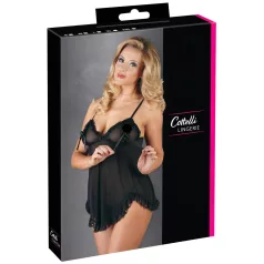   Cottelli - babydoll lingerie - transparant met ruches - zwart - M