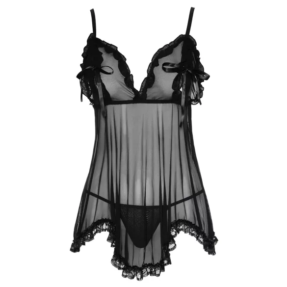Cottelli - babydoll lingerie - transparant met ruches - zwart - M