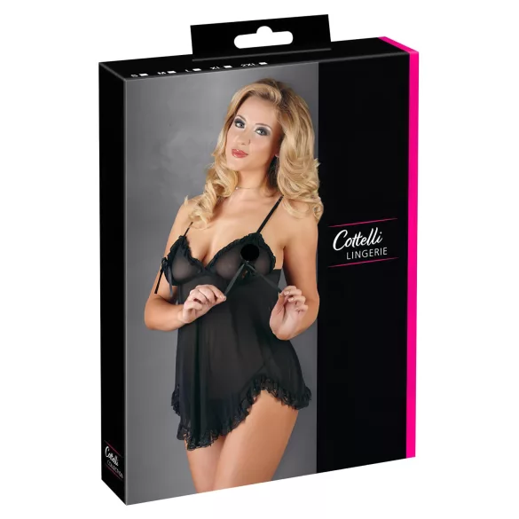 Cottelli - babydoll lingerie - transparant met ruches - zwart - L