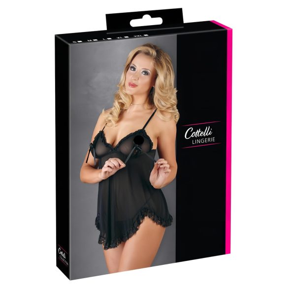 Cottelli - Luchtig, ruches babydoll (zwart) - XL