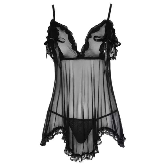 Cottelli - babydoll lingerie - transparant met ruches - zwart - XL