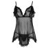 Cottelli - Luchtig, ruches babydoll (zwart) - XL