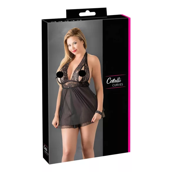 Cottelli Plus Size - babydoll jurk - kanten - zwart - 3XL