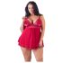 Cottelli Plus Size - kanten, luchtige babydoll (rood)