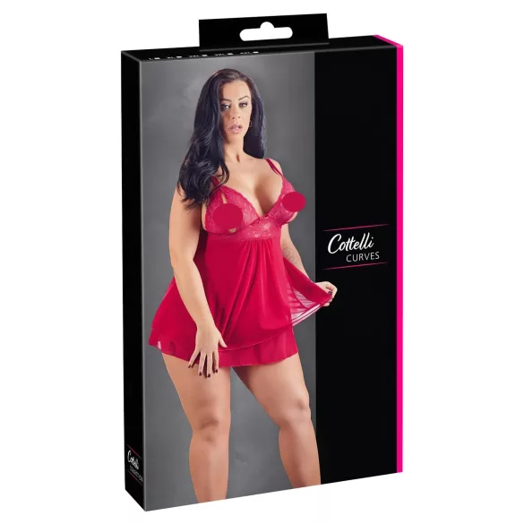 Cottelli Plus Size - babydoll - kant - rood - 4XL