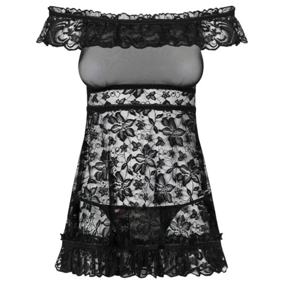 Obsessive Flores - babydoll met ruches en string - zwart