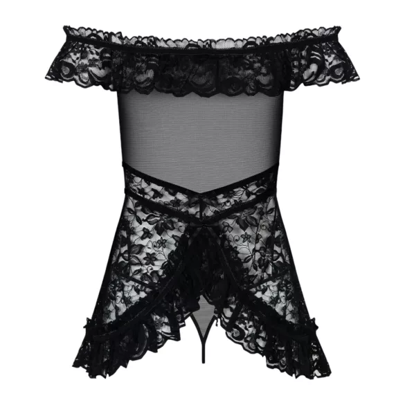 Obsessive Flores - babydoll met ruches en string - zwart