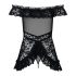 Obsessive Flores - babydoll met ruches en string - zwart