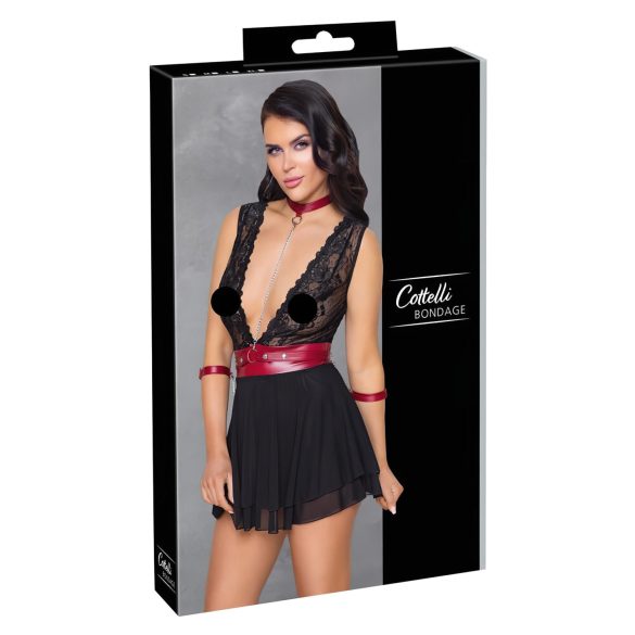 Cottelli Bondage - Halter babydoll met kant (zwart)
