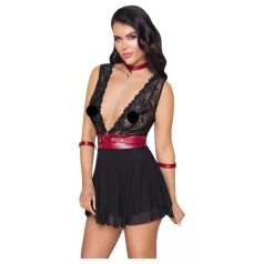 Cottelli Bondage - Halter babydoll met kant (zwart) - M