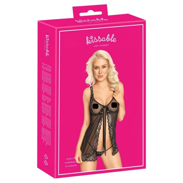 Kissable - Open babydoll (zwart)