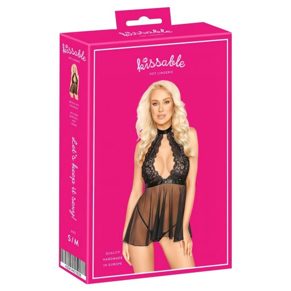 Kissable - babydoll met halsband - kant - zwart