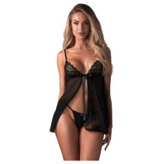 Obsessive Blomentis - babydoll set - kant - zwart