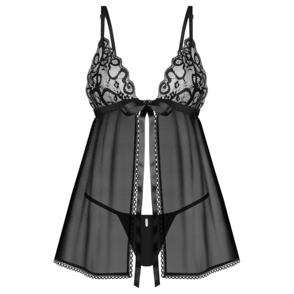 Obsessive Blomentis - babydoll set - kant - zwart