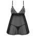 Obsessive Blomentis - babydoll set - kant - zwart