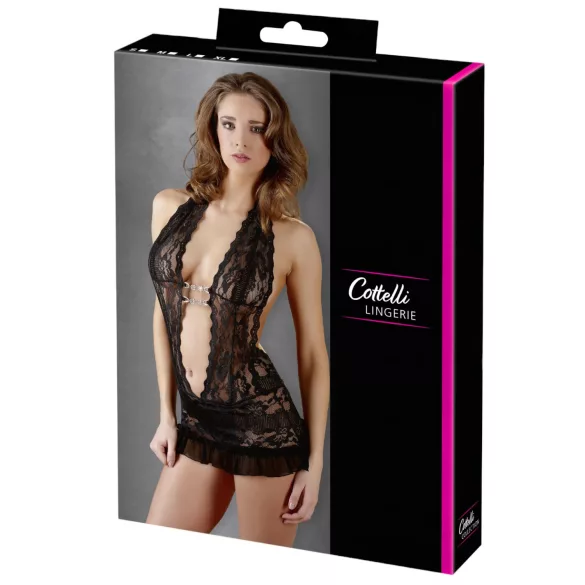 Cottelli - Halter mini jurk - Kant - Zwart - L