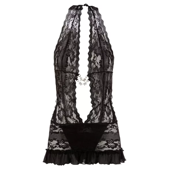Cottelli - Halter mini jurk - Kant - Zwart - L