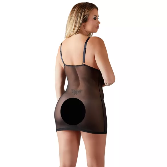Cottelli Plus Size - transparant nachthemd met kant - zwart - 2XL