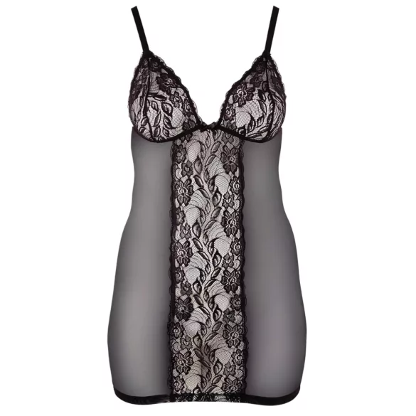 Cottelli Plus Size - transparant nachthemd met kant - zwart - 2XL
