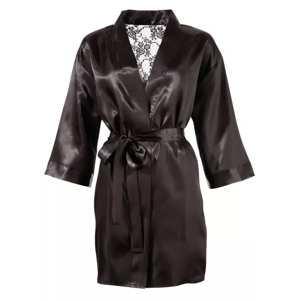 Cottelli - satijnen kimono met kant - kort - zwart - L/XL