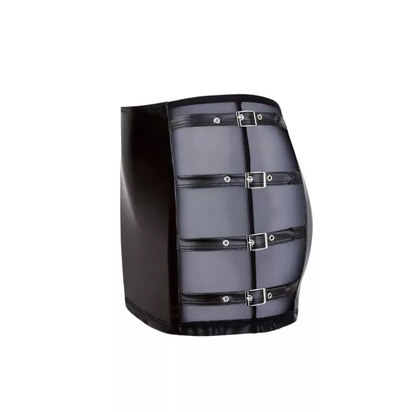 Cottelli - minirok met gesp - glanzend - zwart - XL