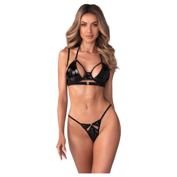 Obsessive Keira Lise - glanzend bh-set (zwart) - L/XL