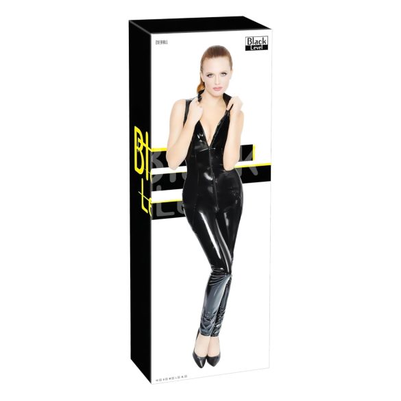 Black Level - glanzende rits jumpsuit (zwart) - L
