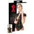 Latex dames top met rits en korte mouwen (zwart) - M