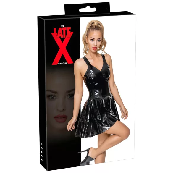 LATEX - minijurk met ruchrok (zwart) - M
