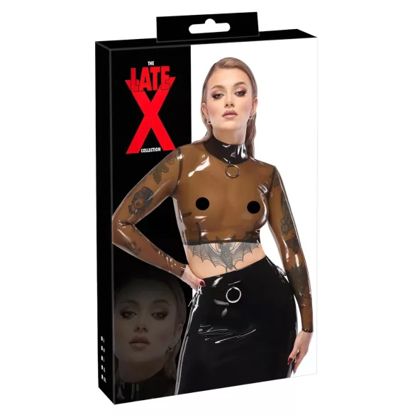 Late X transparante latex top (transparant-zwart)