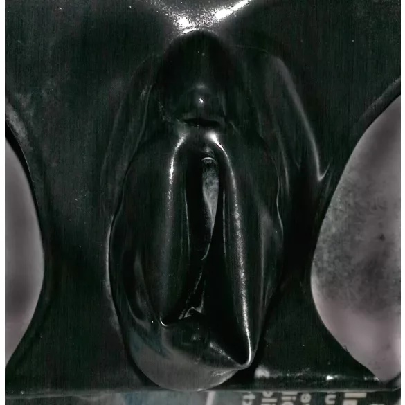 Latex damesstring met condoom (zwart) - L