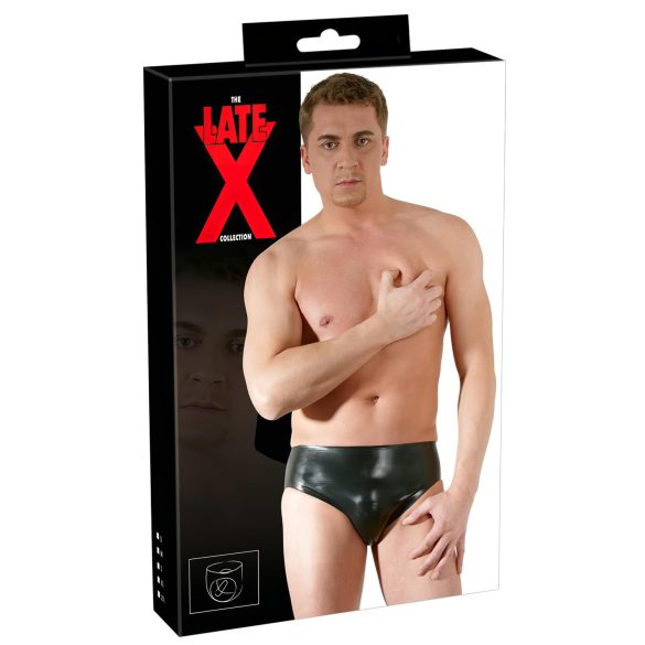 LATEX - herenslip met interne penis en anaal dildo (zwart) - XL