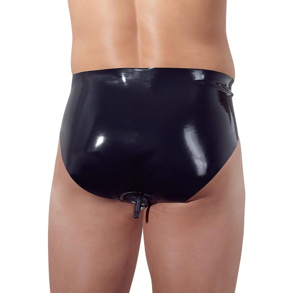 LATEX - heren slip met interne anaal dildo - kegelvormig - zwart
