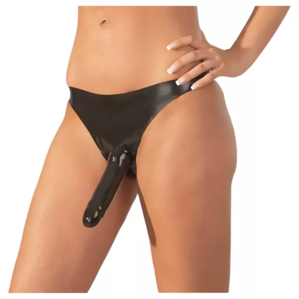 LATEX - slip met externe dildo - zwart - maat S-L