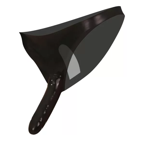 Latex slip met externe en interne dildo (zwart, S-L)