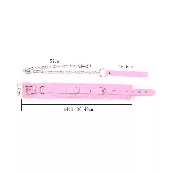 Gevoerd - BDSM halsband en riem - roze