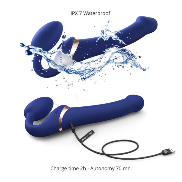 Strap-on-me M - opzetbare, luchtgolvende vibrator (blauw)