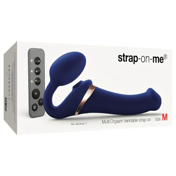 Strap-on-me M - opzetbare, luchtgolvende vibrator (blauw)