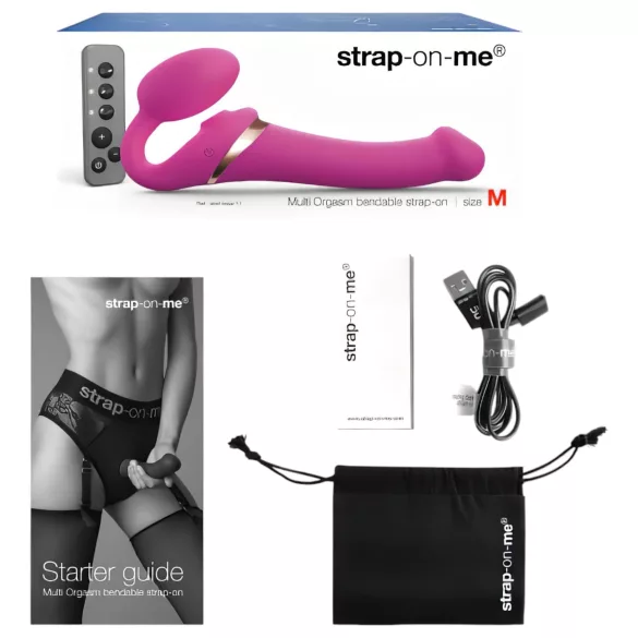 Strap-on-me - strap-on vibrator met luchtdrukstimulatie - siliconen - roze - M