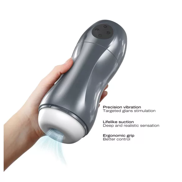Dorcel Blowjoy Vibe - zuigende en vibrerende oplaadbare masturbator (grijs)