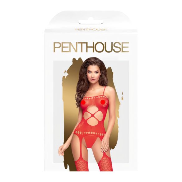 Penthouse Hot Nightfall - lingerie set - golvende open netstof - rood