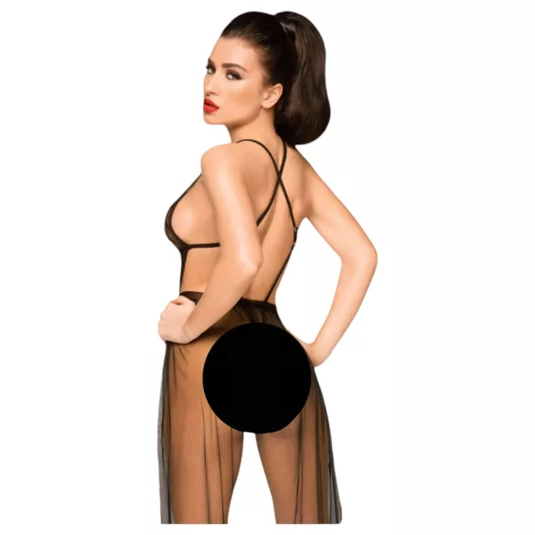 Penthouse - body met kanten details - inclusief tule sjaal - zwart - L/XL